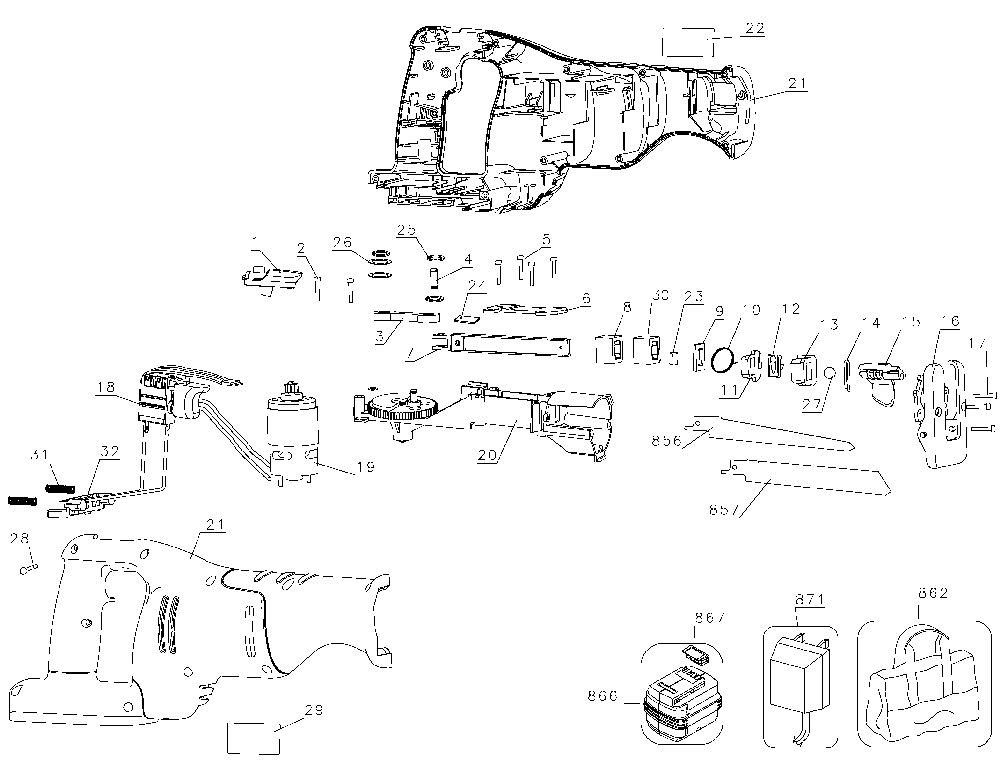 Exploded Diagram A Diagram and Parts List for SP1800RS Type 1 Black and Decker Reciprocating Saw